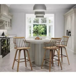 Whitewash Poplar Wood Swivel Counter Stool