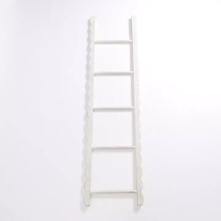 Whitewash Wood Scalloped Decorative Ladder