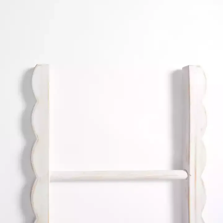 Whitewash Wood Scalloped Decorative Ladder