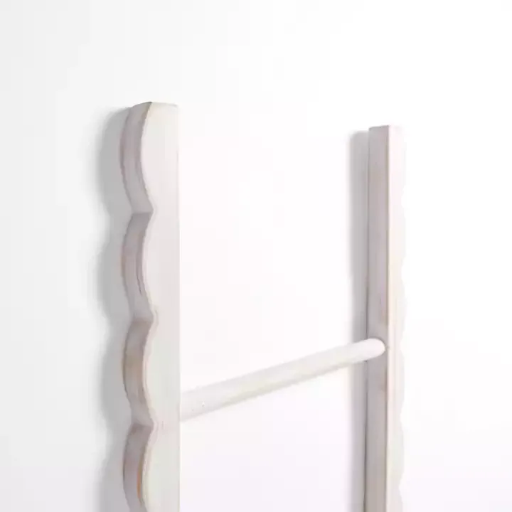 Whitewash Wood Scalloped Decorative Ladder