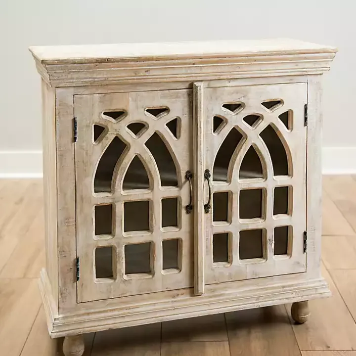 Whitewashed Arched Wooden Cabinet