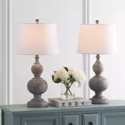 Whitewashed Brown Carved 2-pc. Table Lamp Set