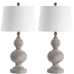 Whitewashed Brown Carved 2-pc. Table Lamp Set