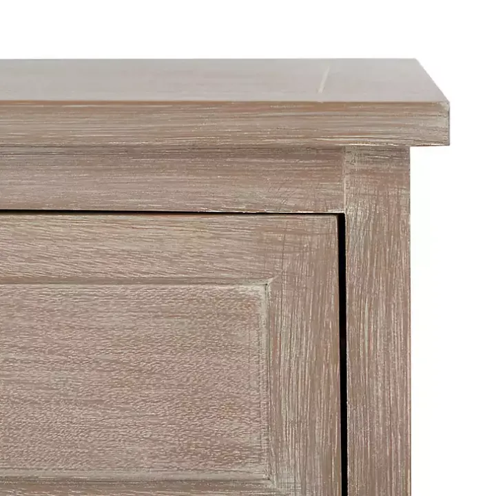 Whitewashed Brown Wood Side Table with Baskets