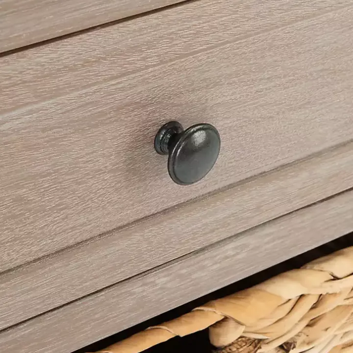 Whitewashed Brown Wood Side Table with Baskets