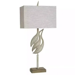 Whitewashed Carved Egrets Buffet Lamp