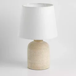 Whitewashed Carved Grid Table Lamp