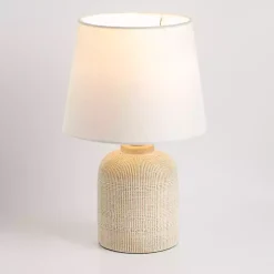 Whitewashed Carved Grid Table Lamp