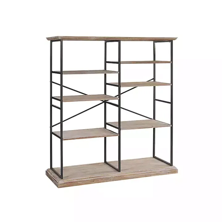 Whitewashed Etagere Industrial Bookcase