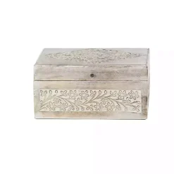 Whitewashed Floral Carved Wood Boxes, Set of 3