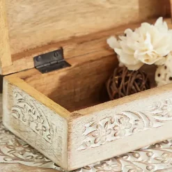 Whitewashed Floral Carved Wood Boxes, Set of 3
