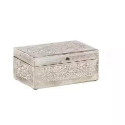 Whitewashed Floral Carved Wood Boxes, Set of 3