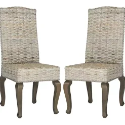 Whitewashed Kubu Rattan Dining Chairs, Set of 2