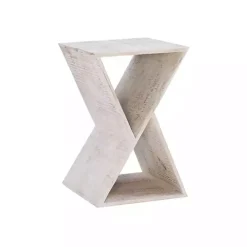 Whitewashed Mango Wood Hourglass Accent Table