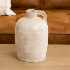 Whitewashed Mango Wood Vase with Handle