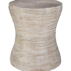 Whitewashed Natural Rattan Accent Table