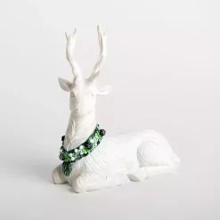 Whitewashed Sitting Deer Christmas Figurine