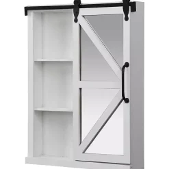 Whitewashed Sliding Barn Door Wall Cabinet