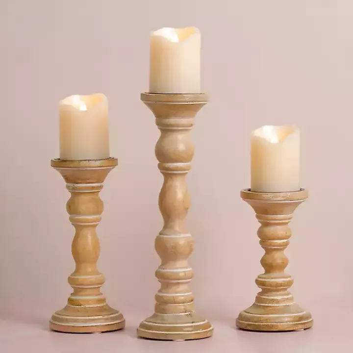Whitewashed Spindle Pillar Candle Holder, 10 in.