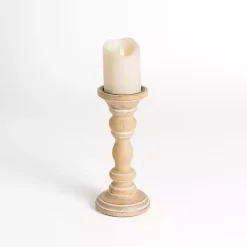 Whitewashed Spindle Pillar Candle Holder, 10 in.