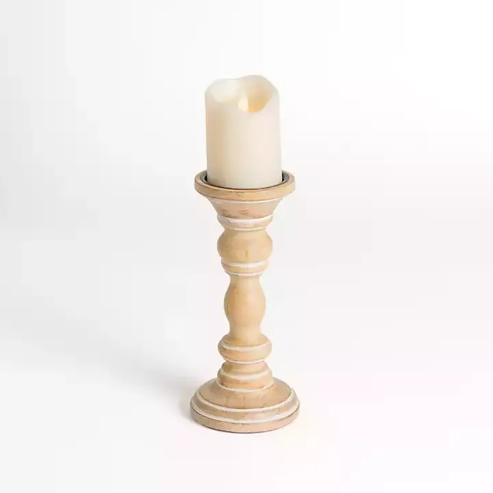 Whitewashed Spindle Pillar Candle Holder, 10 in.