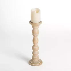 Whitewashed Spindle Pillar Candle Holder, 14 in.