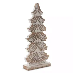 Whitewashed Wood Carved Pine Trees, Set of 3