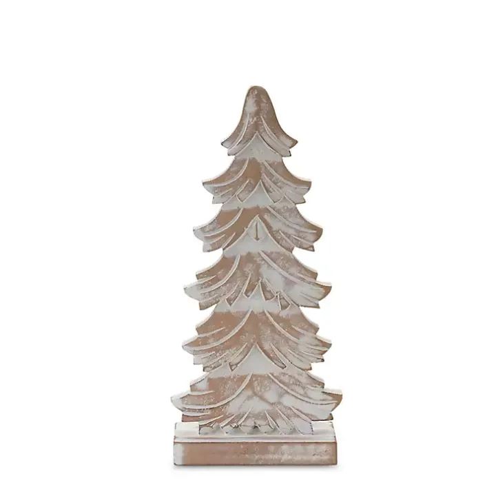 Whitewashed Wood Carved Pine Trees, Set of 3
