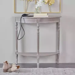 Whitewashed Wood Half Moon Console Table