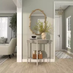 Whitewashed Wood Half Moon Console Table