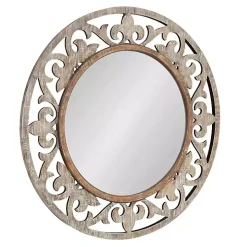 Whitewashed Wood Round Shavali Mirror