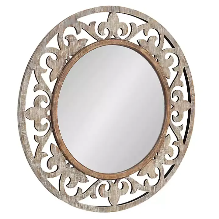 Whitewashed Wood Round Shavali Mirror