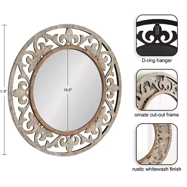 Whitewashed Wood Round Shavali Mirror