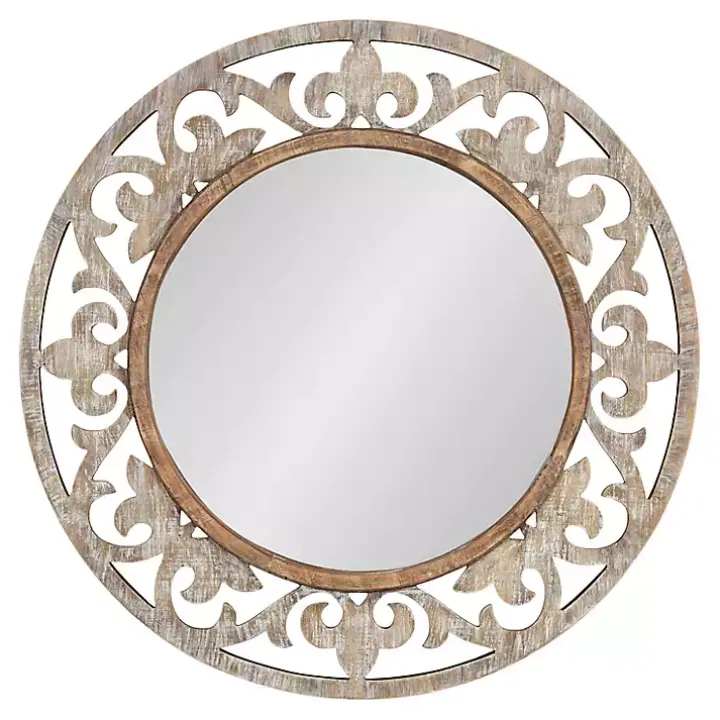Whitewashed Wood Round Shavali Mirror