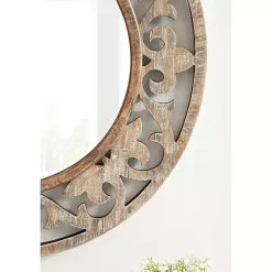 Whitewashed Wood Round Shavali Mirror