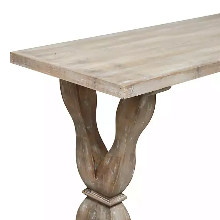 Whitewashed Wood Trestle Base Console Table