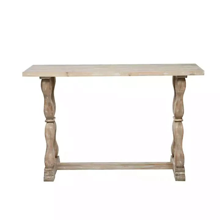 Whitewashed Wood Trestle Base Console Table