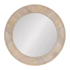 Whitewashed Woodgrain Round Wall Mirror