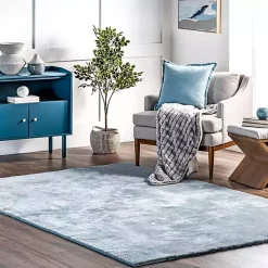 Whitlow Blue Shag Washable Area Rug, 6x9