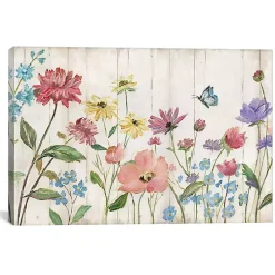 Wildflower Flutter on Wood Canvas Art Print