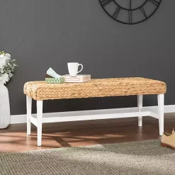 Wiley Woven Hyacinth Bench with White Base