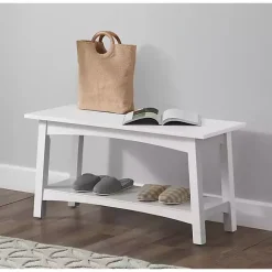 Willis White Wooden Lower Shelf Bench