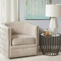 Wilson Tufted Taupe Swivel Accent Chair