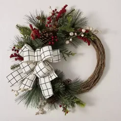 Windowpane Plaid Berry Bow Wreath