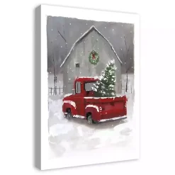 Winter Barn and Truck Canvas Art Print