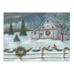 Winter Barn with Wreath Christmas Canvas Art Print
