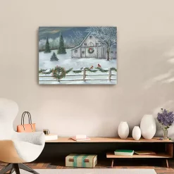 Winter Christmas Barn Canvas Art Print, 32x24 in.