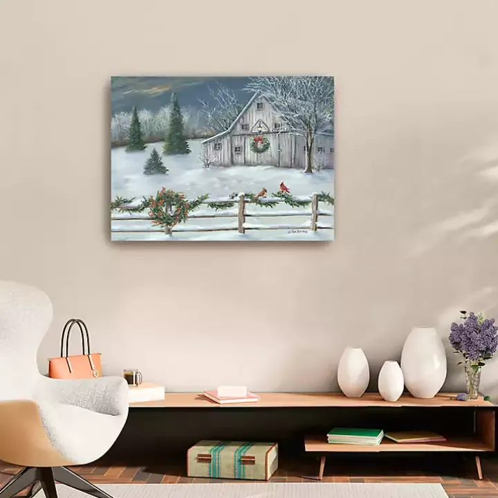 Winter Christmas Barn Canvas Art Print, 32x24 in.