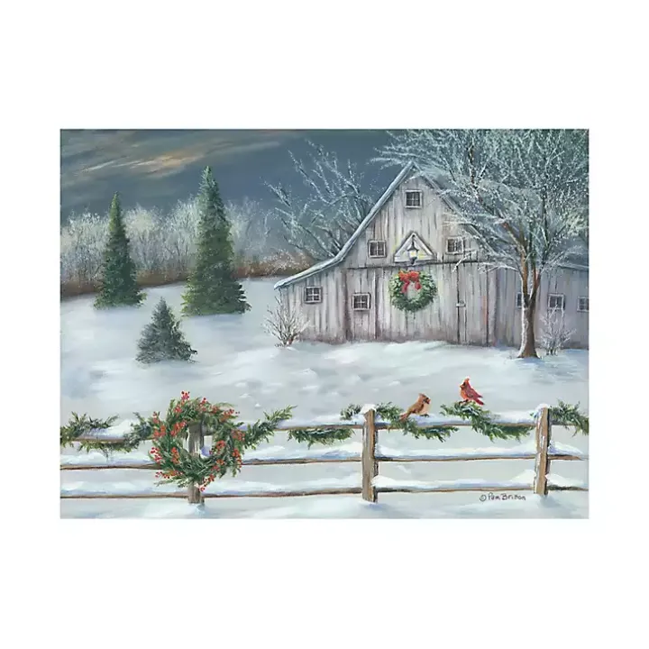 Winter Christmas Barn Canvas Art Print, 40x30 in.