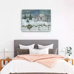 Winter Christmas Barn Canvas Art Print, 40x30 in.